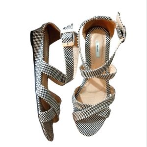 Anthropologie Kimchi Blue Black and White Checkered Sandals Size 8